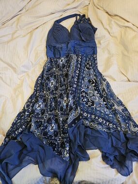 Signature by Sangria Blue Floral Halter Midi Dress